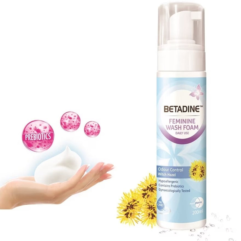 New BETADINE Feminine Foam Wash Odor Control Witch Hazel 200ml