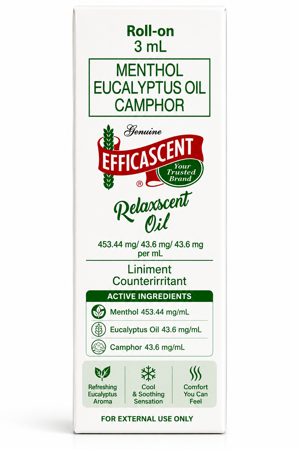 Efficascent Relaxscent Oil Roll-On 3 mL – Menthol, Eucalyptus Oil & Camphor