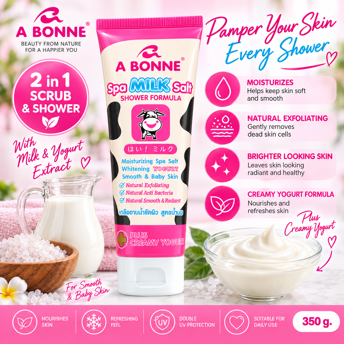 A Bonne’ Spa Milk Salt Plus Creamy Yogurt Body Scrub – 350 g