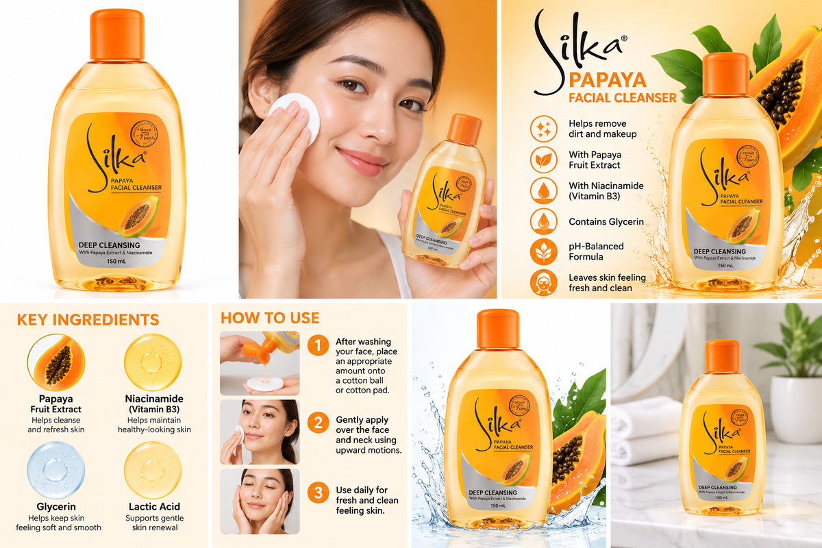 Silka Papaya Facial Cleanser with Papaya Extract & Niacinamide – 150 mL
