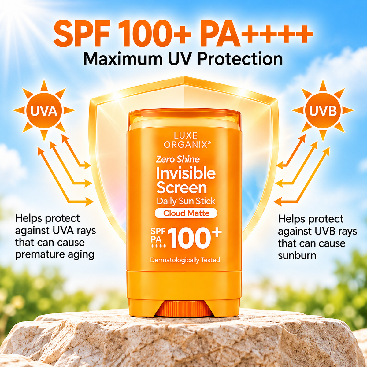Luxe Organix Zero Shine Invisible Screen Daily Sun Stick Cloud Matte SPF 100+ PA++++