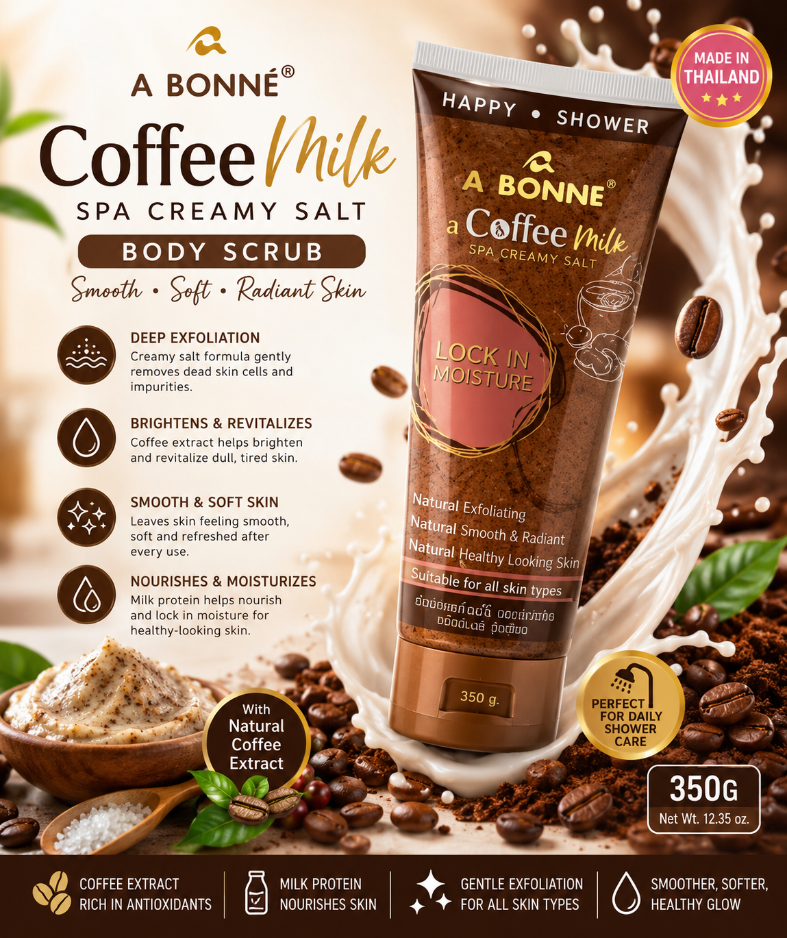 A Bonne Coffee Milk Spa Creamy Salt Body Scrub 350g