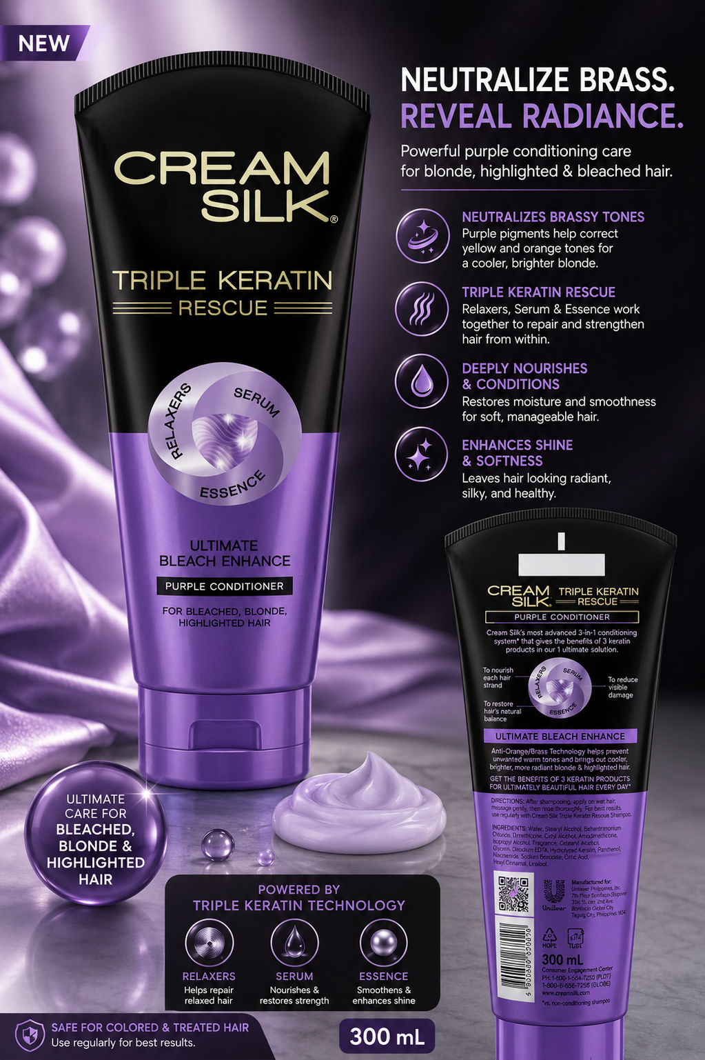 Cream Silk Triple Keratin Purple Conditioner 300ml – Bleach Enhance