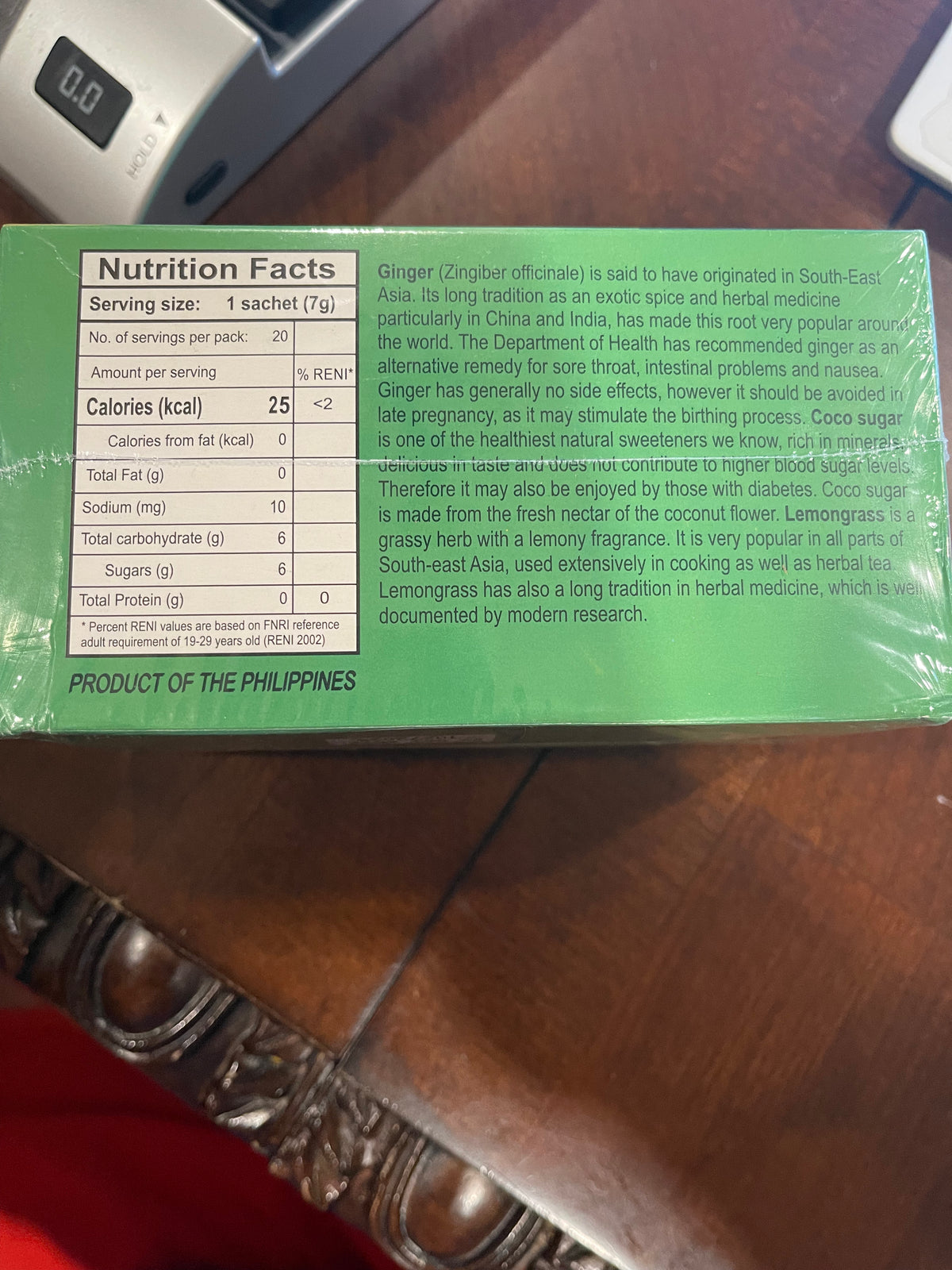 EVINA Naturals Ginger & Lemongrass Instant Herbal Tea with Organic Coconut Sugar – 20 Sachets (140 g / 4.94 oz)