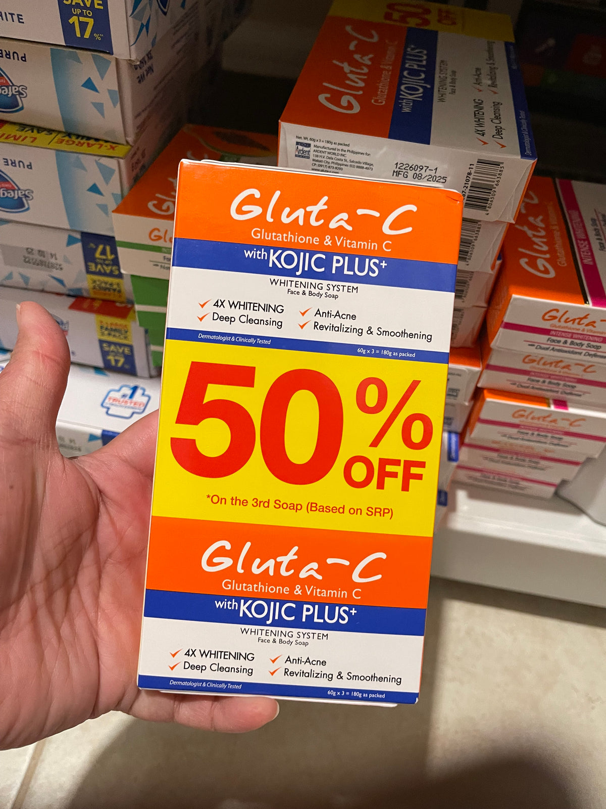 Gluta-C Kojic Plus Face & Body Soap – 3 Bars (180g Total)