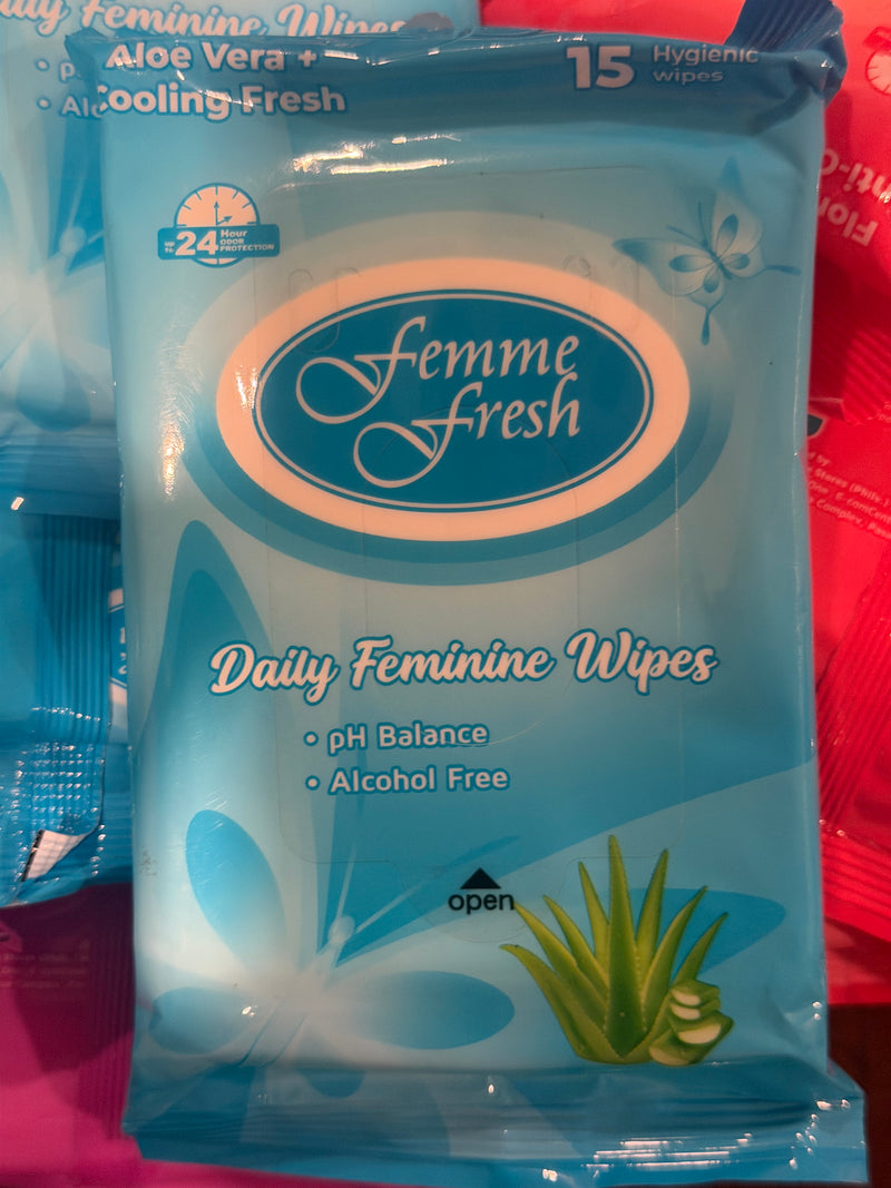 FEMME FRESH Aloe Vera + Fresh Cooling Daily Feminine Wipes 15 Wipes