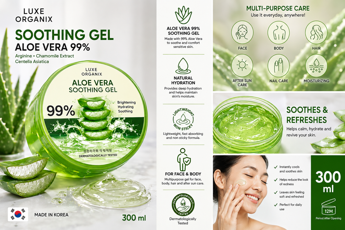 Luxe Organix Aloe Vera Soothing Gel 99% 300ml - coming soon