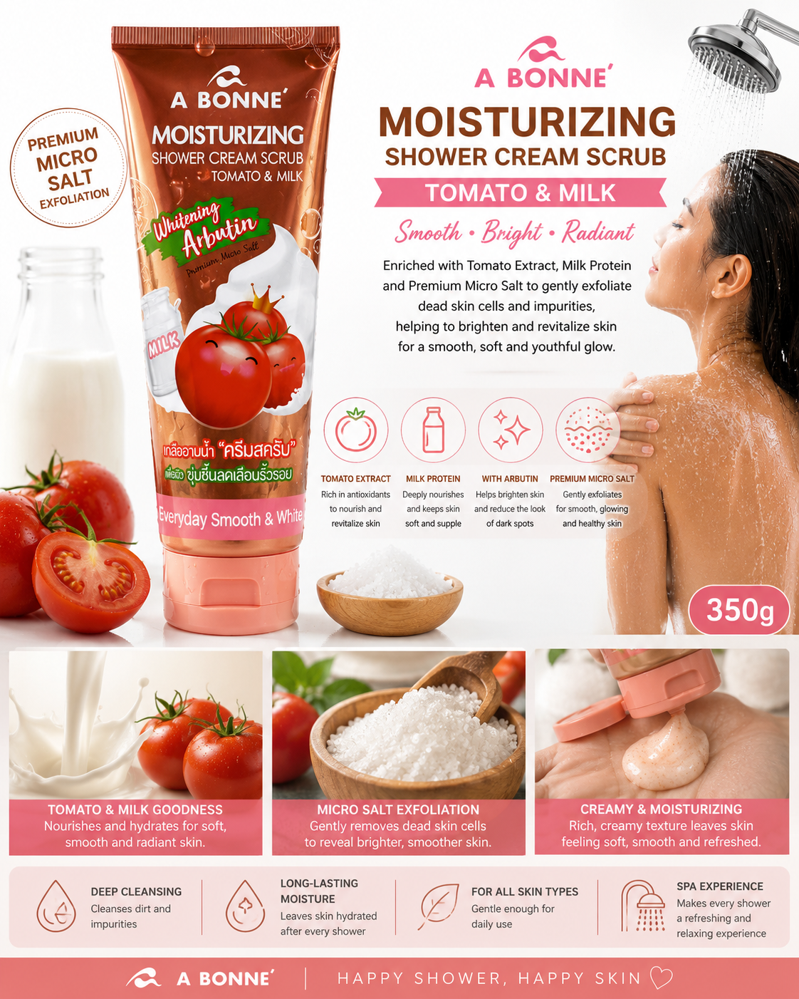 A Bonne Moisturizing Shower Cream Scrub Tomato & Milk 350g