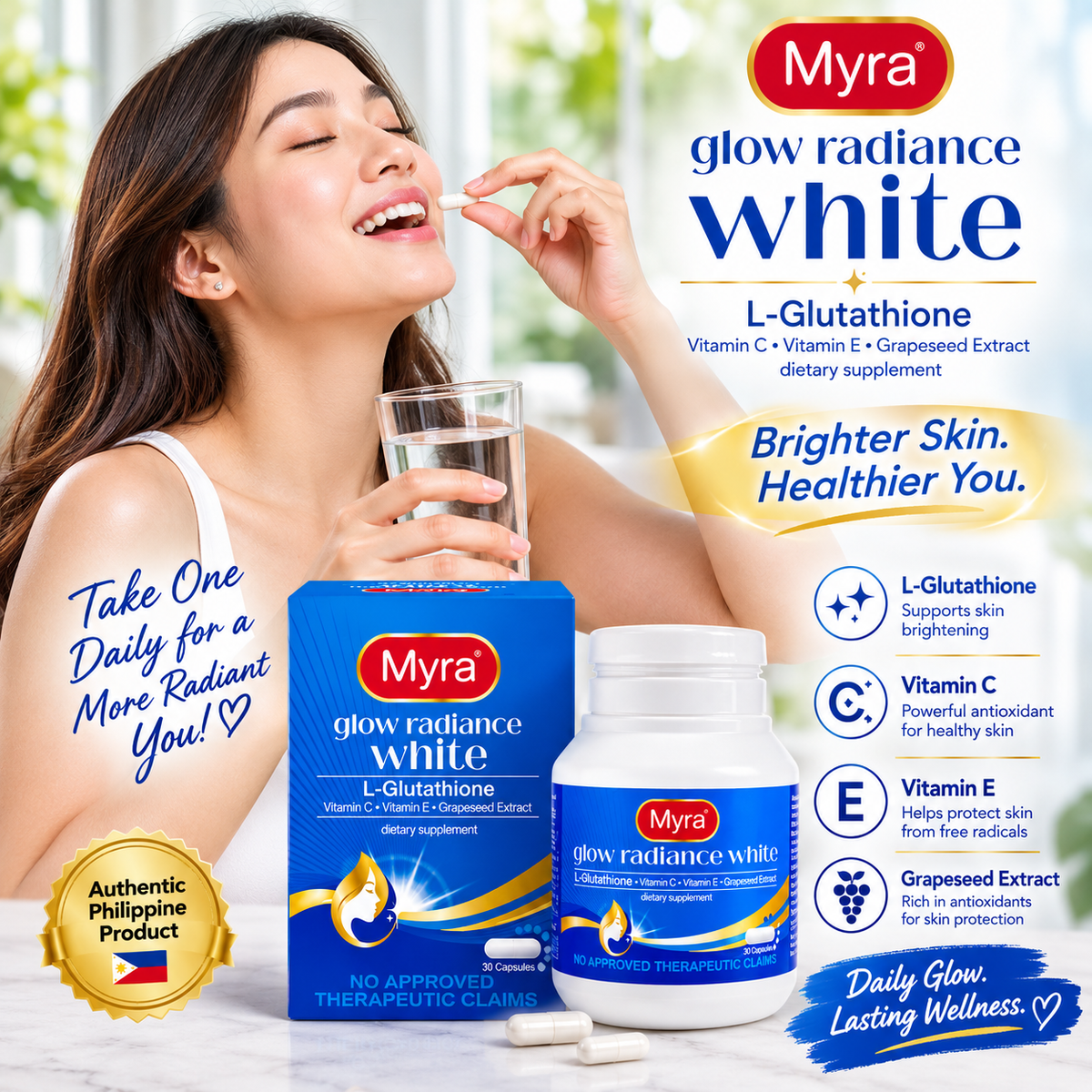 MYRA WHITE MYRA Glow Radiance White Bottle 30 Capsules - Coming soon