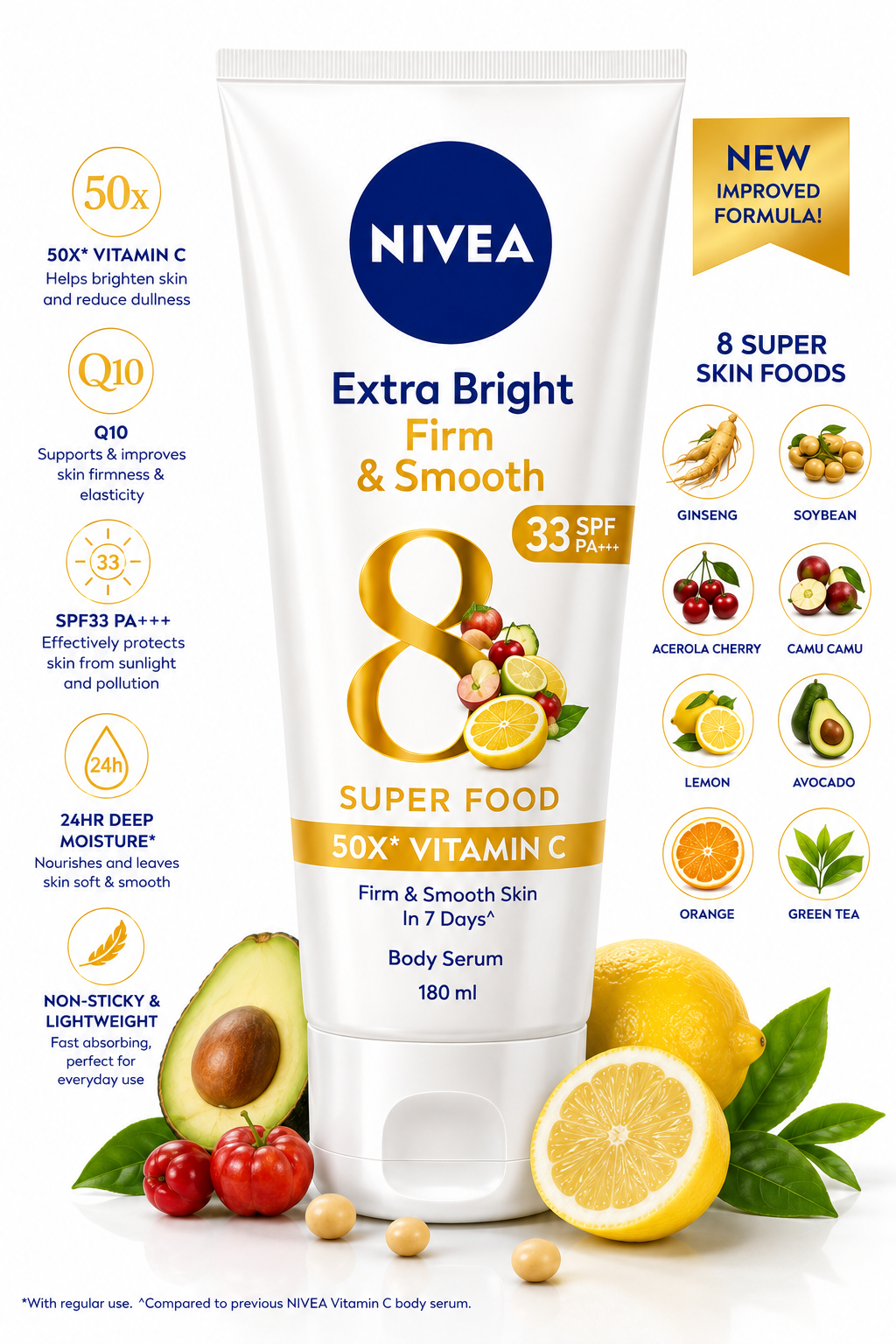 NIVEA Extra Bright Firm & Smooth Body Serum 180 mL