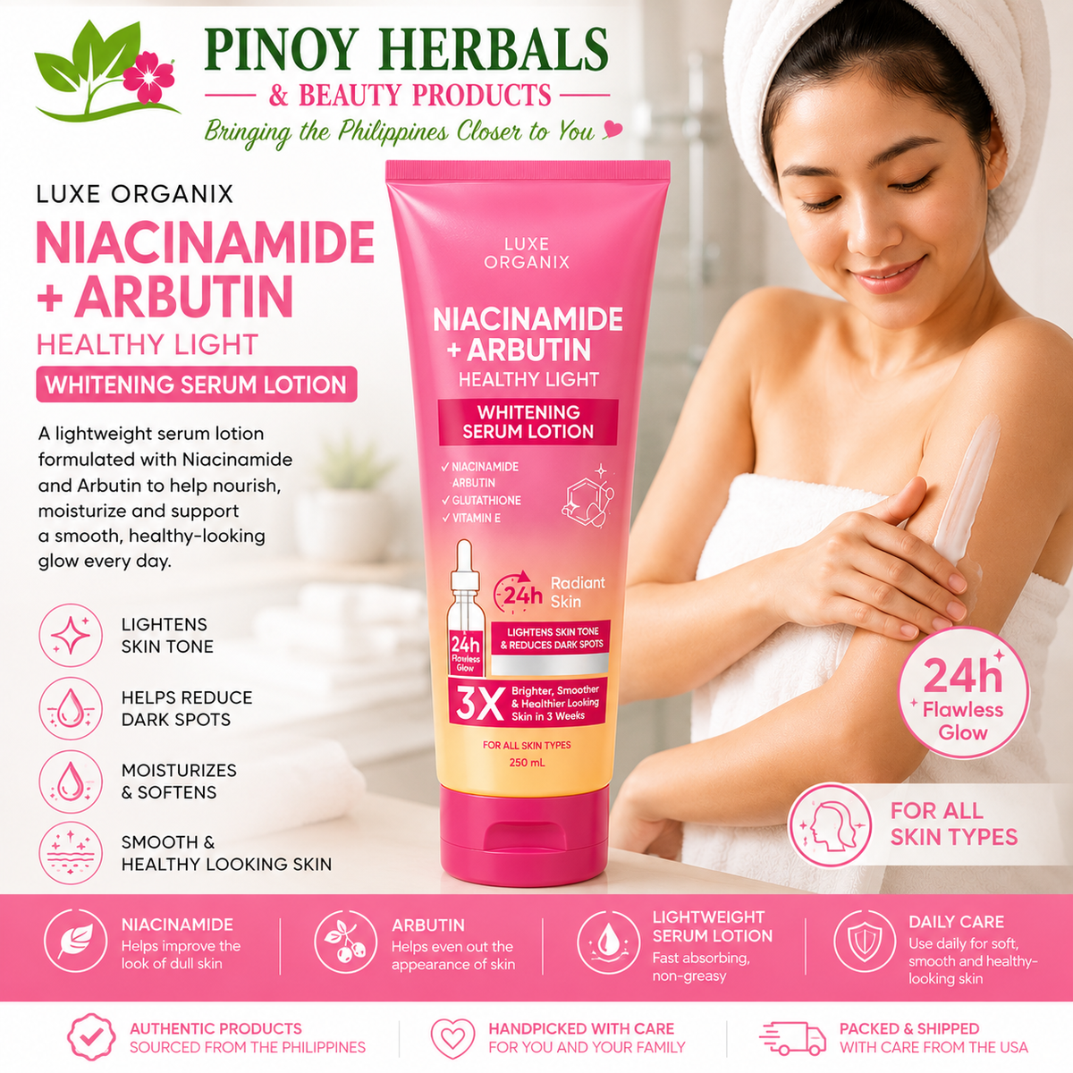 COMING SOON – Luxe Organix Niacinamide + Arbutin Healthy Light Serum Lotion 250 mL