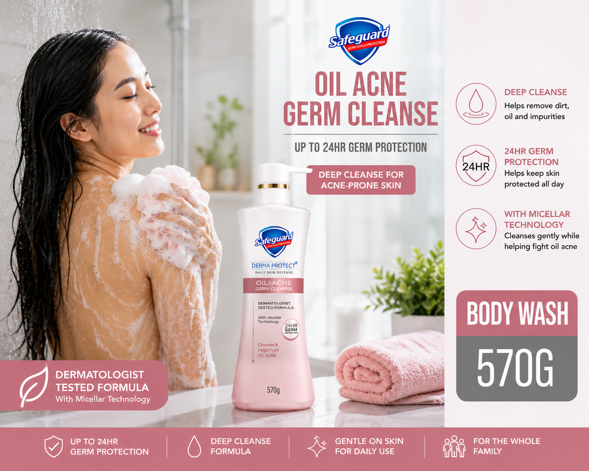 Safeguard Derma Protect Oil & Acne Germ Cleanse Face & Body Wash 570g – Coming Soon