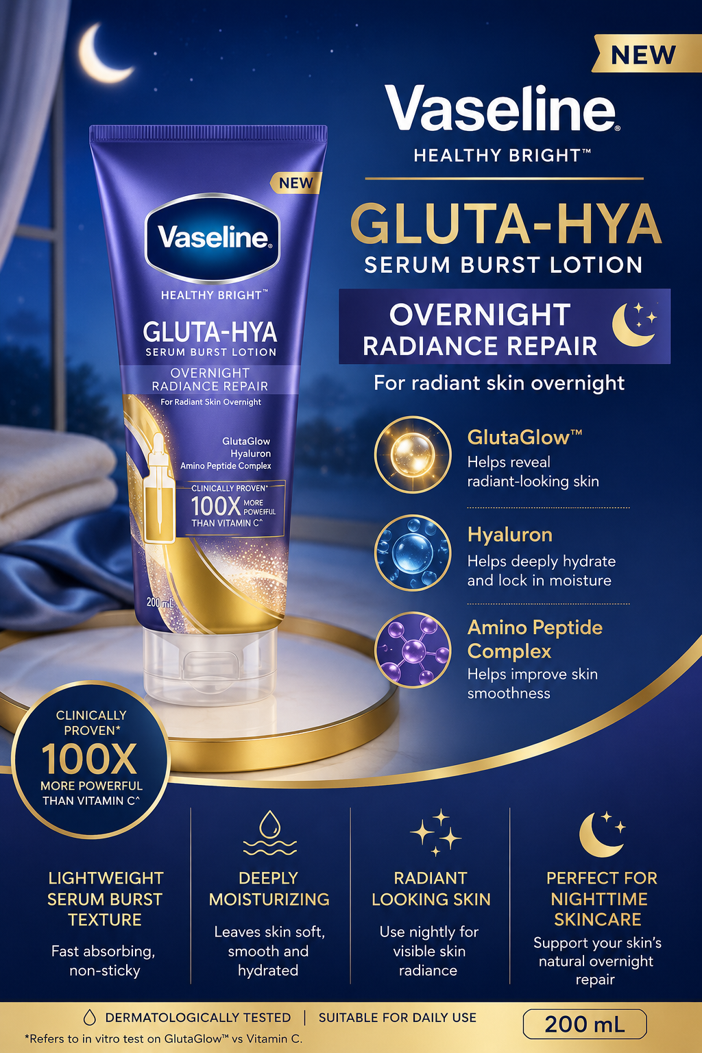 Vaseline Gluta-Hya Overnight Radiance Repair Lotion 200 mL/ coming soon