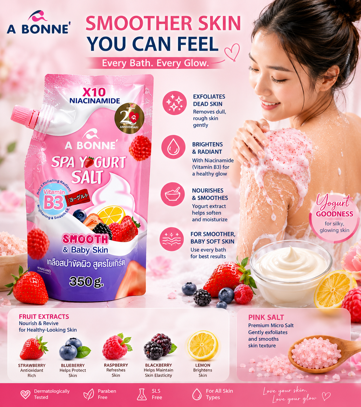 A Bonne Spa Yogurt Salt Smooth & Baby Skin Body Scrub Refill 350g