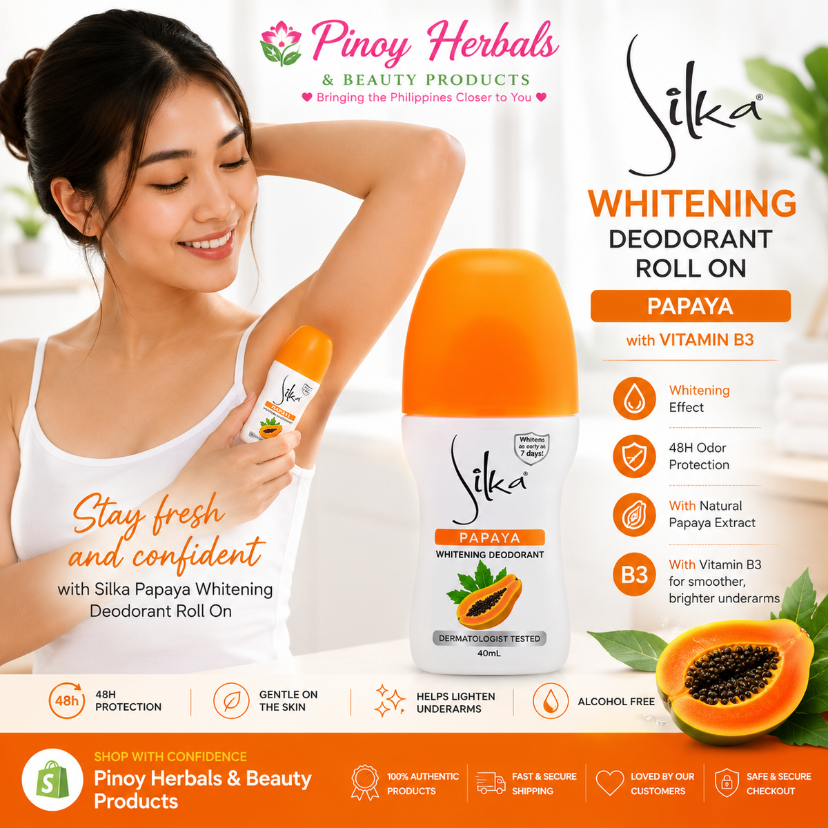 Silka Papaya Deodorant Roll-On 40ml – Fresh Underarm Care
