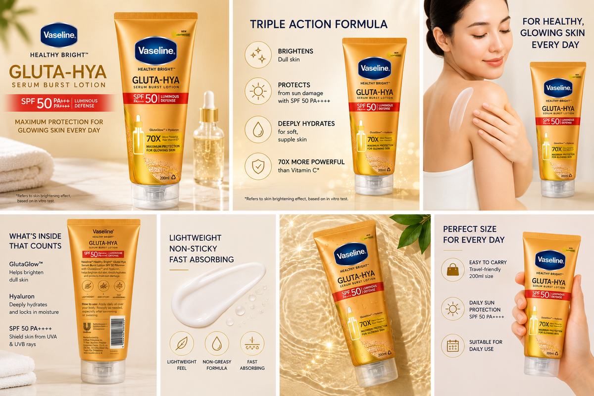 Vaseline Healthy Bright Gluta-Hya Serum Burst Lotion SPF 50 PA++++ Luminous Defense 200 mL/ coming soon