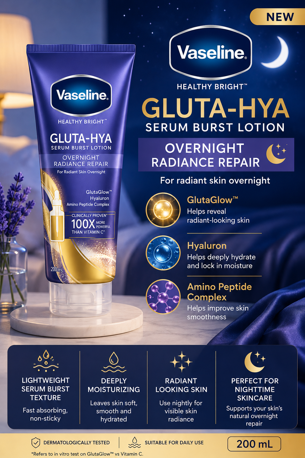 Vaseline Gluta-Hya Overnight Radiance Repair Lotion 200 mL/ coming soon