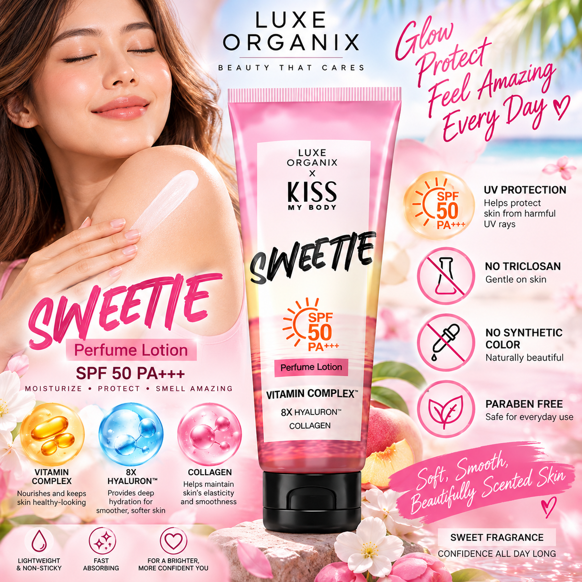 Luxe Organix Kiss My Body Sweetie Perfume Lotion SPF 50 PA+++