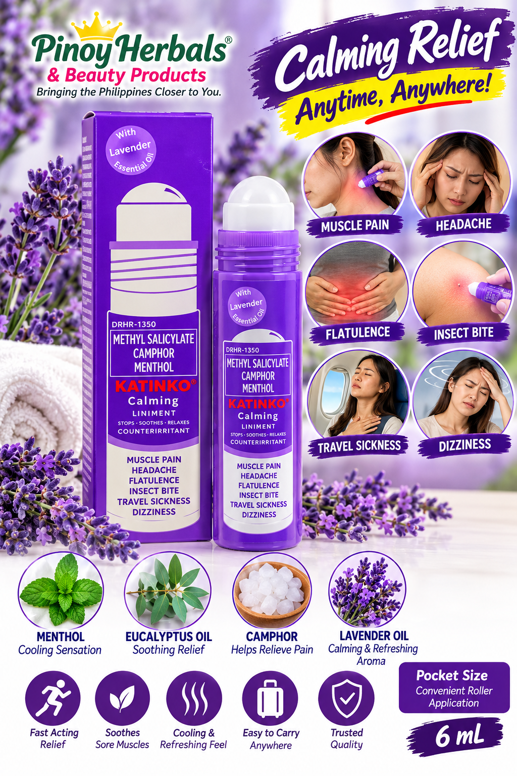 Katinko Calming Liniment Roll-On with Lavender Essential Oil – 10 mL