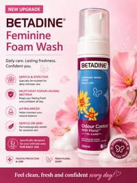New BETADINE Feminine Foam Wash Odor Control Witch Hazel 200ml