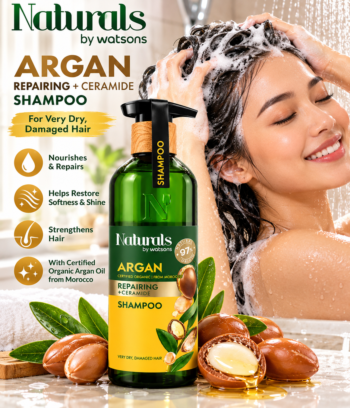 Naturals by Watsons Argan Repairing + Ceramide Shampoo 490 mL