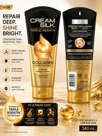 Cream Silk Triple Keratin Collagen Conditioner 340ml – Ultimate Repair & Shine