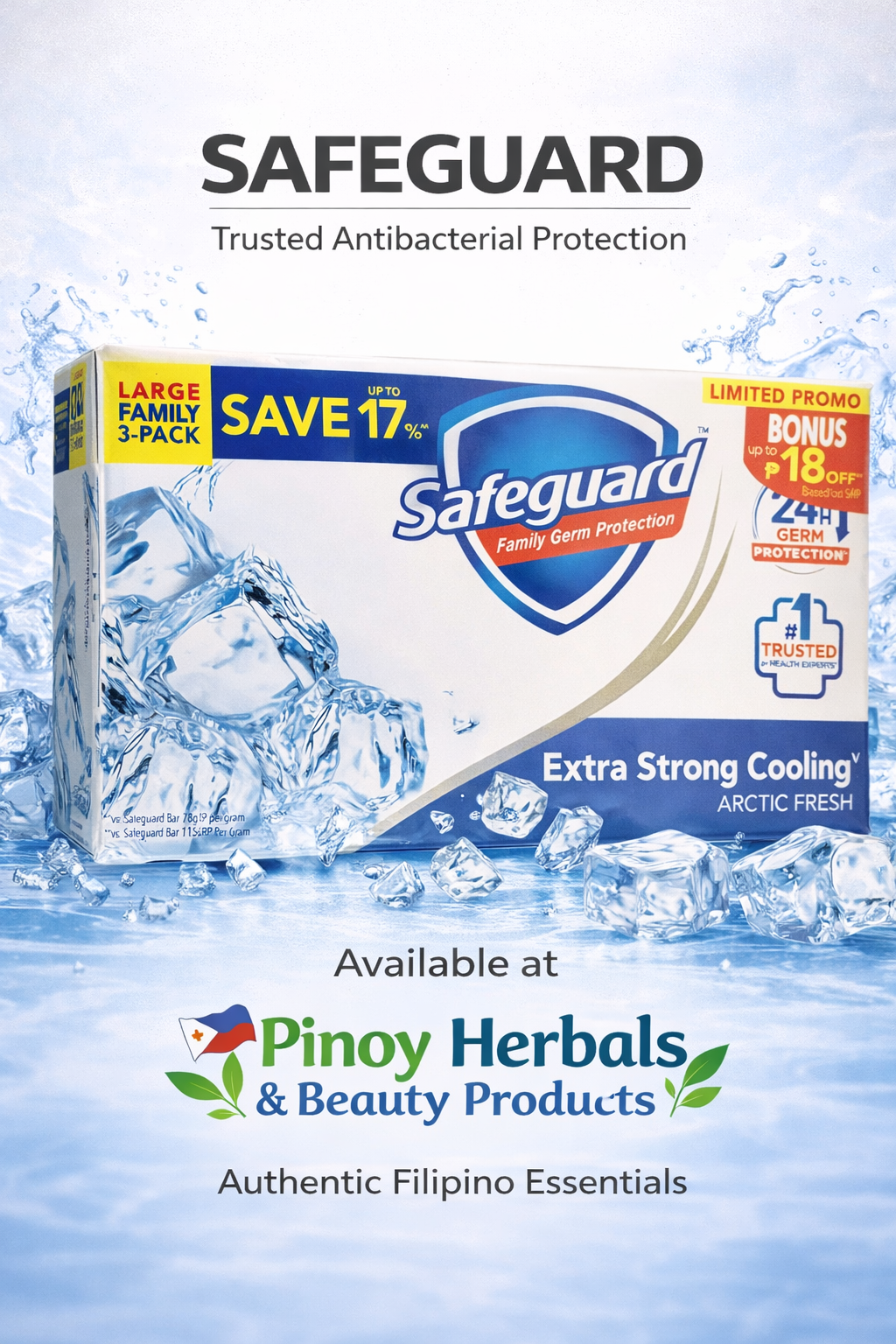 Safeguard Extra Strong Cooling Arctic Fresh Soap – Large Family 3-Pack