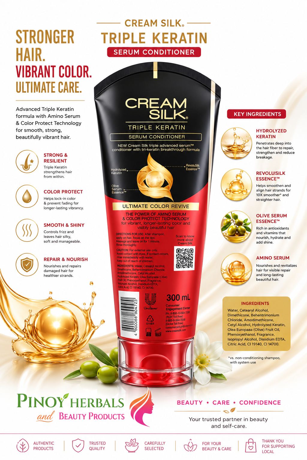 Cream Silk Triple Keratin Conditioner Ultimate Color Revive 300ml