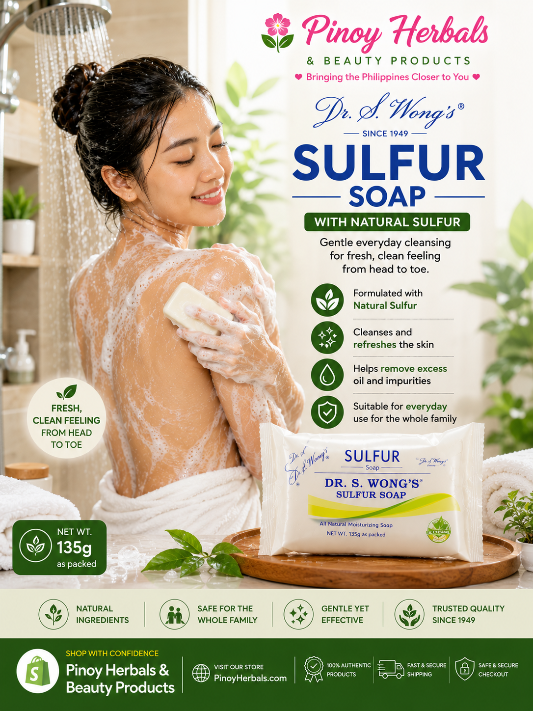 Dr. Wong’s Sulfur Soap with Aloe Vera – Gentle Cleansing Bar (135g)
