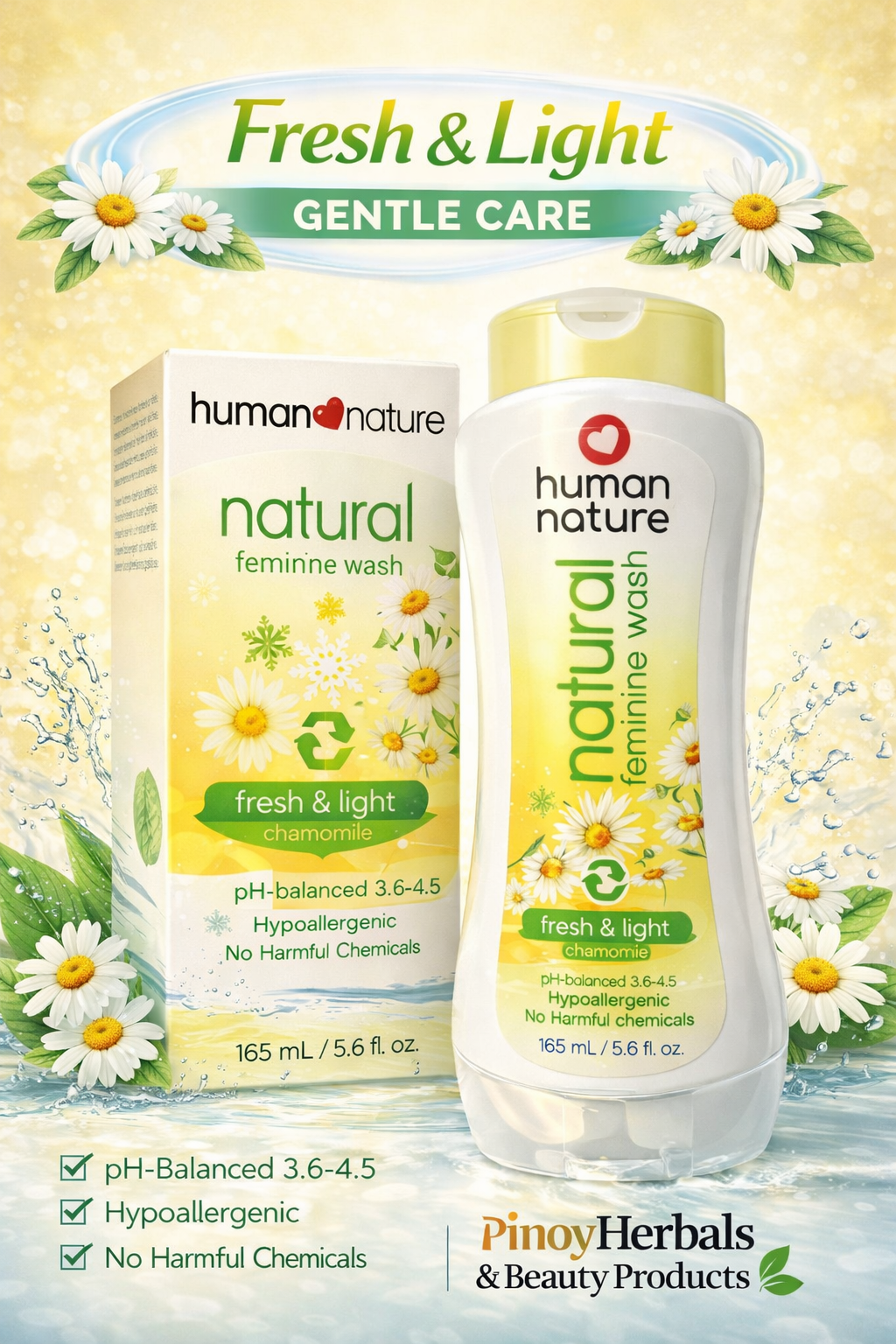 Human Nature Natural Feminine Wash – Fresh & Light Hypoallergenic (165 mL)