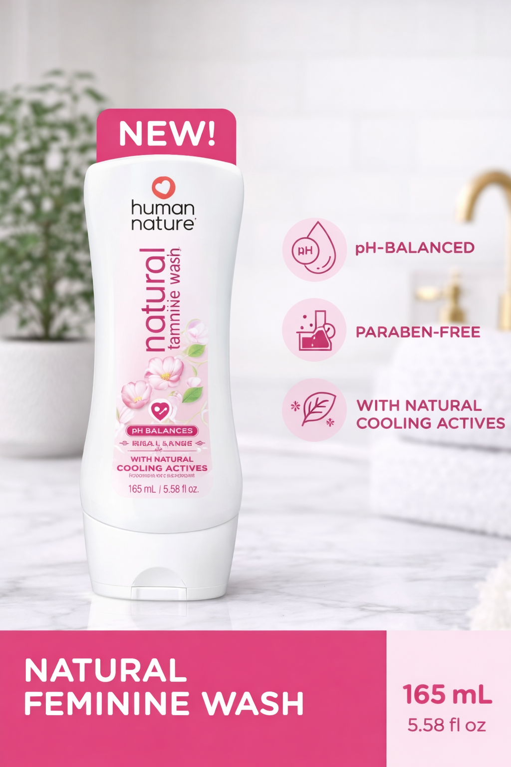 Human Nature Natural Feminine Wash – pH Balanced Cooling Feminine Wash (165 mL)