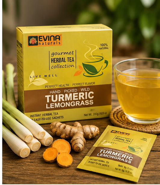 Evina Naturals Turmeric Lemongrass Instant Herbal Tea – 20 Sachets (200g)