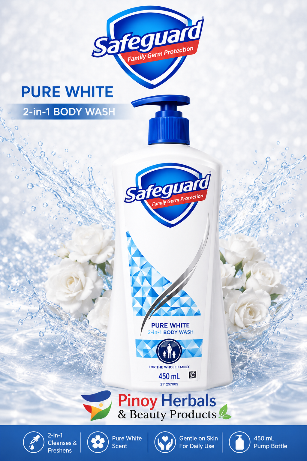 SAFEGUARD Pure White 2 in 1 Body Wash 450 ml