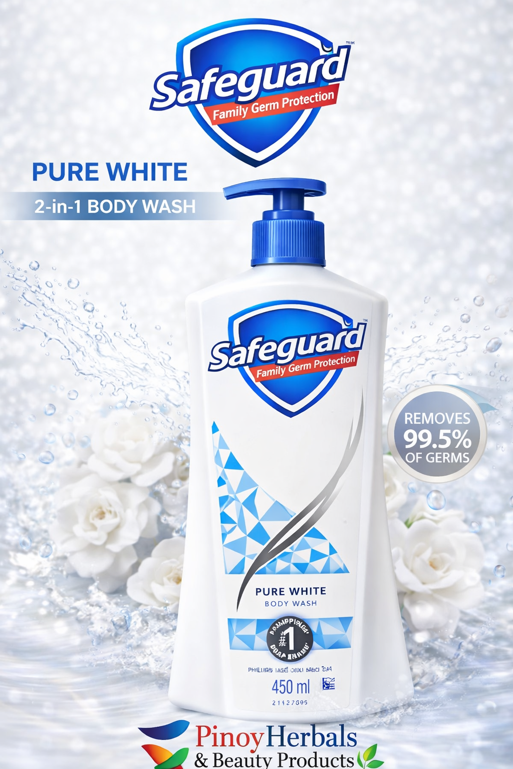 SAFEGUARD Pure White 2 in 1 Body Wash 450 ml