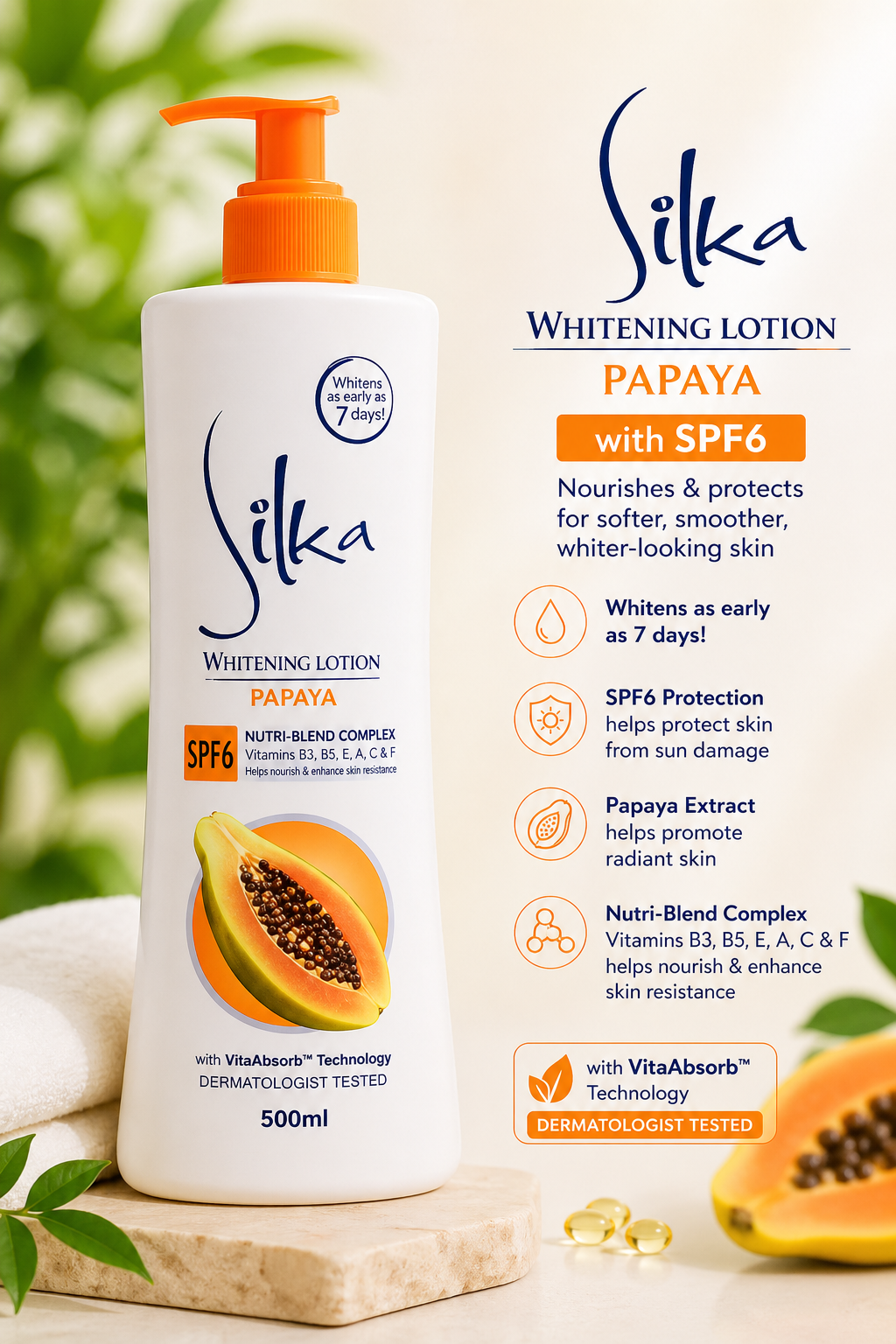 Silka Papaya Lotion SPF6 – 500ml